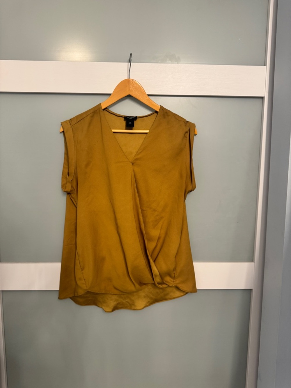Ann Taylor Petite Sleeveless V-Neck Draped Blouse - Mustard